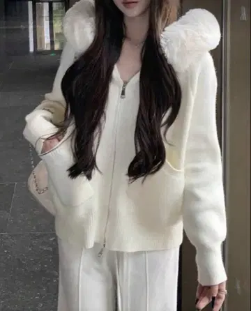 SHEIN 퍼 달린 집업 후드티 애프리콧 L