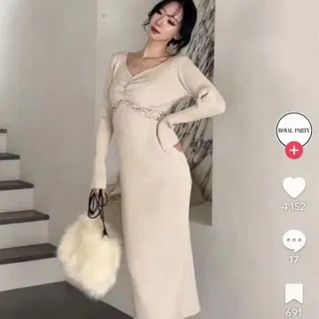 언더 레이스 슬릿 타이트 원피스 로얄 파티 롱 타입
