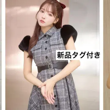 MISTREASS Fur Sleeve Plaid Shirt Dress
