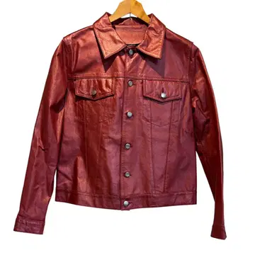 여성용 가죽 자켓 가죽 자켓 천연 가죽 소가죽 와인 레드 L