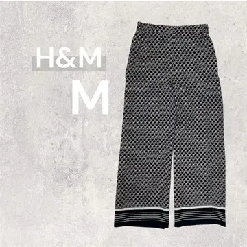 새상품급 H&M 에이치앤엠 와이드 팬츠 체인 올 패턴 38 M 블랙