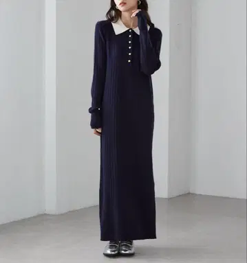 RANAN 리브 니트 폴로 원피스