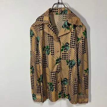 빈티지 장미 패턴 무늬 레트로 버튼 오픈 카라 니트 긴팔 셔츠 구제 의류