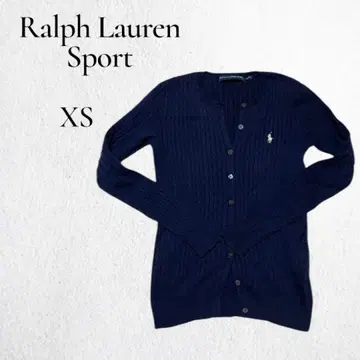 랄프 로렌 스포츠 노카라 케이블 니트 가디건 로고 자수 네이비