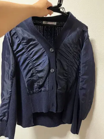 ZARA 네이비 프론트 개더 가디건