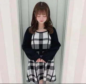 evelyn 볼레로 체크 OP 블랙 니트 원피스