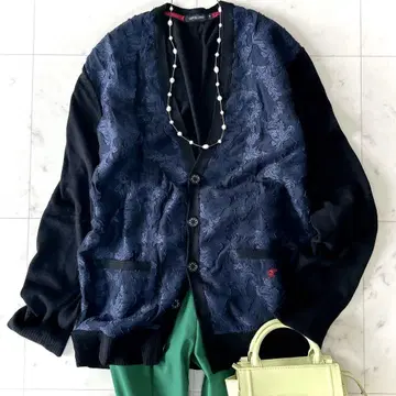 새상품급 러브리스 삼양상회 코튼 실크 레이스 가디건 네이비 자수