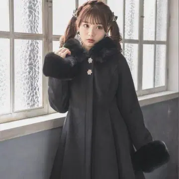 ROJITA 백리본 후디 코트 블랙