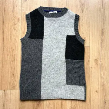 45rpm 그레이 니트 베스트 패치워크 패턴 크레이지 패턴