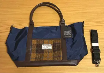 해리스 트위드 토트백 네이비