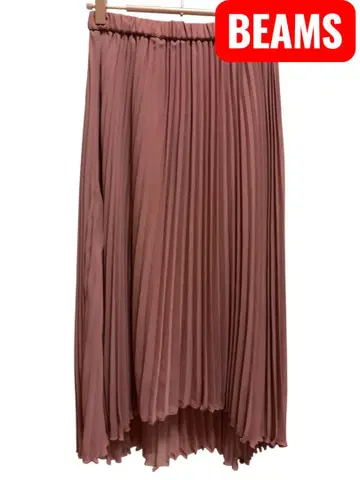 BEAMS 비대칭 플리츠 롱 스커트 핑크