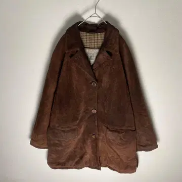 이탈리아제 천연 가죽 스웨이드 가죽 카 코트 안감 올 패턴 브라운 M