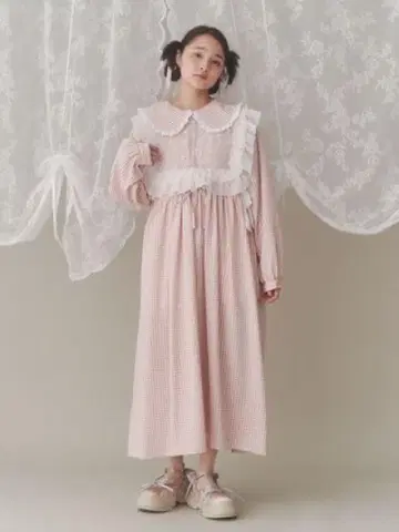 깅엄 체크 프릴 원피스 merry jenny