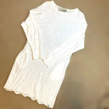 가격 인하! Paul Smith 자수 코튼 레이스 화이트 긴팔 원피스