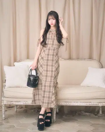 미셸 마카롱 바이어스 체크 머메이드 원피스