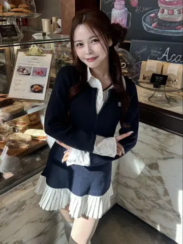 NICECLAUP 도킹 플리츠 미니 원피스 네이비