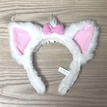 디즈니랜드 머리띠 마리 고양이 귀 헤어밴드 화이트 핑크
