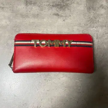 TOMMY 레드 장지갑 스트라이프 디자인