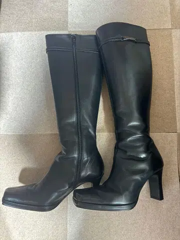 핑키&다이앤 천연 가죽 사이드 지퍼 롱 부츠 블랙