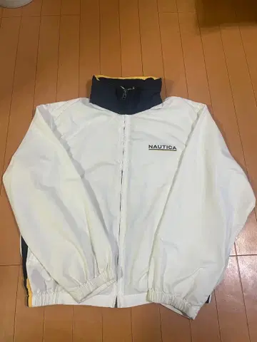 NAUTICA 나일론 자켓 화이트/네이비 후드 수납 가능 M 사이즈