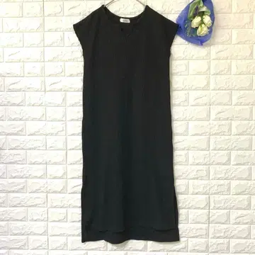 네이비 원피스 와플 원단 프렌치 슬리브 슬릿 피쉬테일