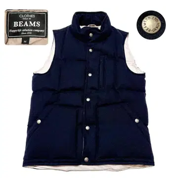 [레어] BEAMS 다운 베스트 고급 울 혼방 고급스러움 다용도 네이비