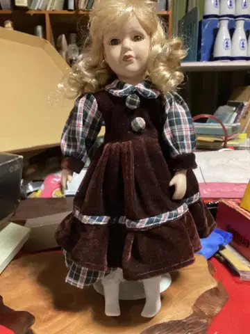 앤티크 인형 비스크 인형 인형 스탠드 포함 (38cm)
