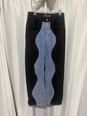 물결 디자인 하이웨스트 데님 팬츠