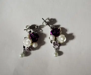 시미즈자카 유리관 귀걸이 보라색 꽃 teftef