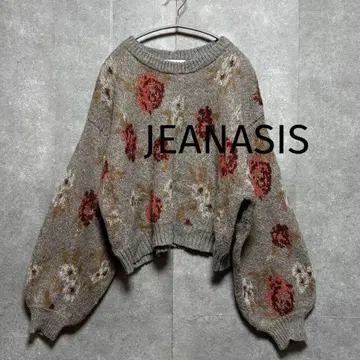 JEANASIS 5G 플라워 라메 페더 풀오버 니트 그레이