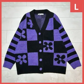 ZARA 블랙/퍼플 가디건 L 사이즈 울 혼방