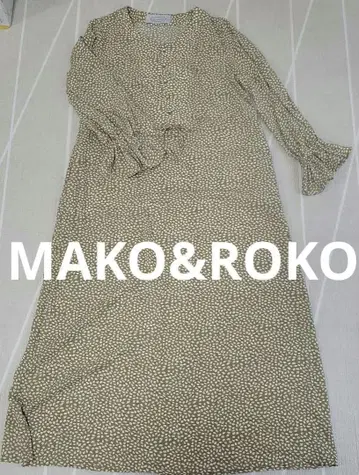 MAKO&ROKO 올리브 그린 리프 무늬 롱 원피스