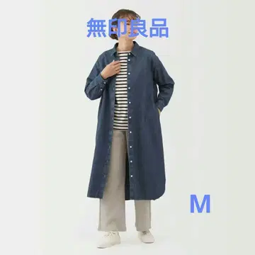 무인양품 오가닉 코튼 세탁 마감 데님 긴팔 셔츠 원피스