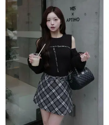 darich 도킹 미들 허리 니트 미니 원피스