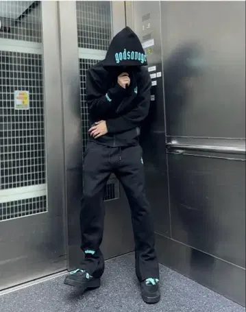 god savage 블랙 후드티, 팬츠 셋업