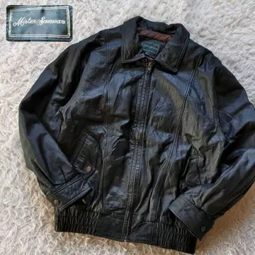 90s short real leather bomber jacket L