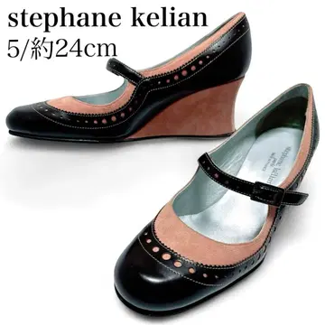 새상품급 스테판 케리안 5/약 24cm 펌프스 스트랩 웨지 천연 가죽