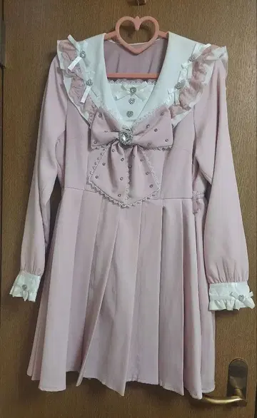 유메텐보 핑크 프릴 리본 원피스 L