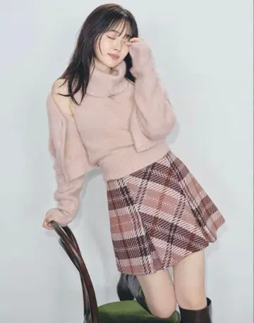 SNIDEL 스나이델 로빙 체크 스커트 PNK