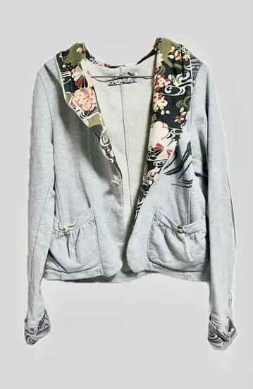 h.NAOTO gouk 일본풍 패턴 후드 맨투맨 프론트 오픈 호두 단추