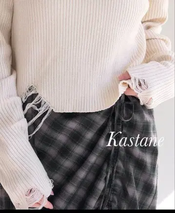 Kastane 하이넥 데미지 리브 니트 풀오버 / 아이보리