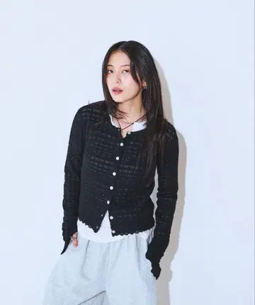 JEANASIS 12G 체크 자카드 크루 가디건