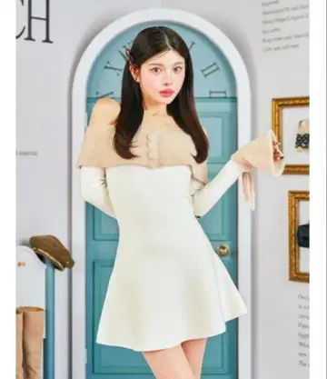 darich 오프숄더 샤기 니트 미니 원피스
