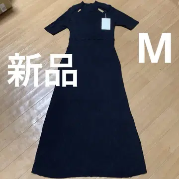 머큐리 듀오 리브 블랙 니트 반팔 롱 원피스 새상품 M