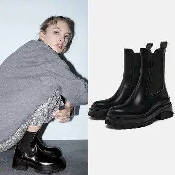 새상품 ZARA 리얼 가죽 트랙 밑창 앵클부츠 사이즈 38