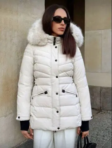 Anewsta 후드 부착 다운 자켓 화이트