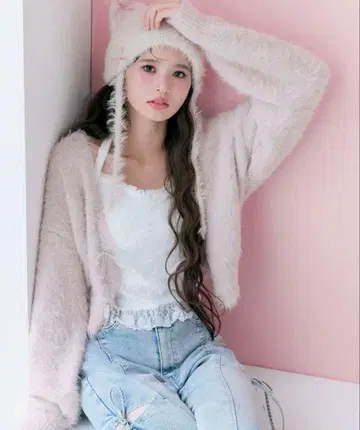 올리브 데 올리브 멜티 리본 쇼트 니트