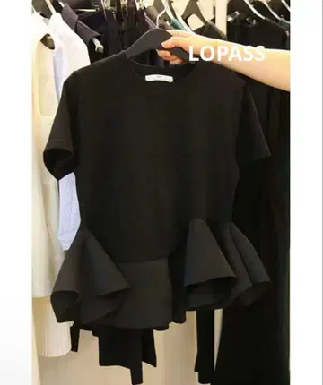 LOPASS 밑단 프릴 크루넥 튜닉 블랙 L 사이즈 여성용