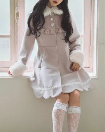 AnkRouge 프론트 비쥬 스캘럽 도리 코트 핑크