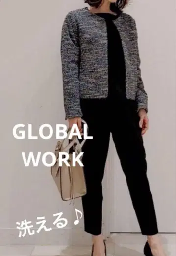 GLOBAL WORK 글로발 워크 워셔블 노카라 자켓 트위드